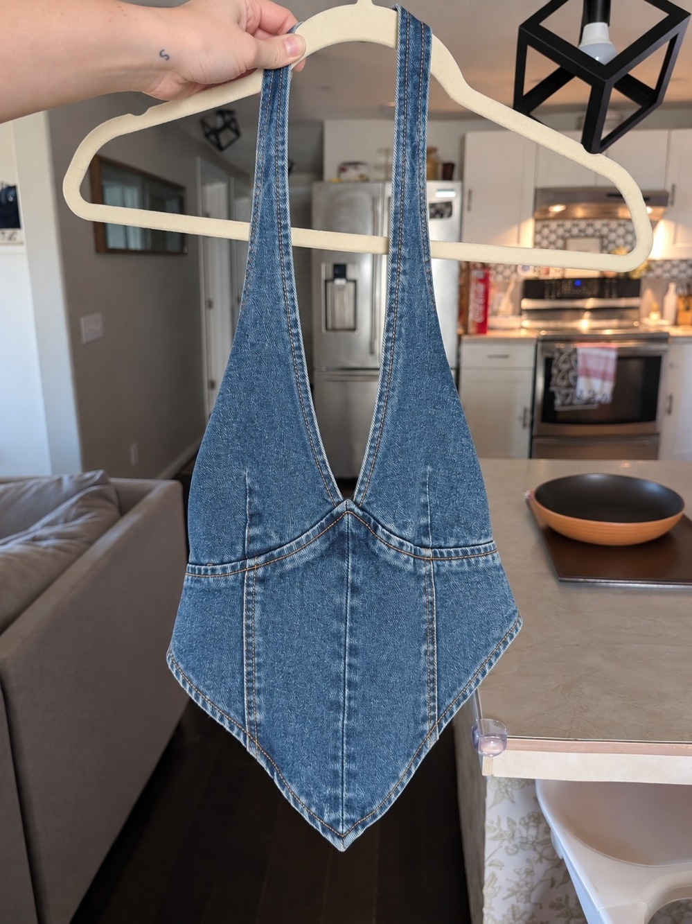 Denim Blue Womens One-Piece Halter Top